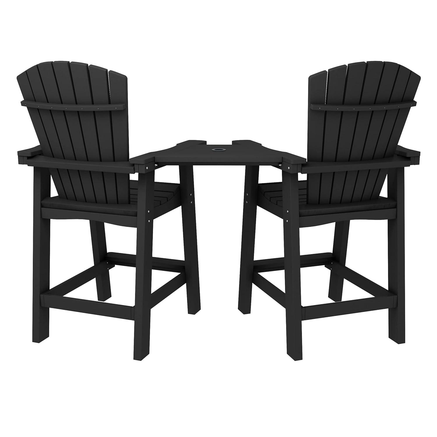 JUSTLET Tall Plastic Adirondack Chair Set of 2 W/ Outdoor Barstools and Connecting Tray, Brown