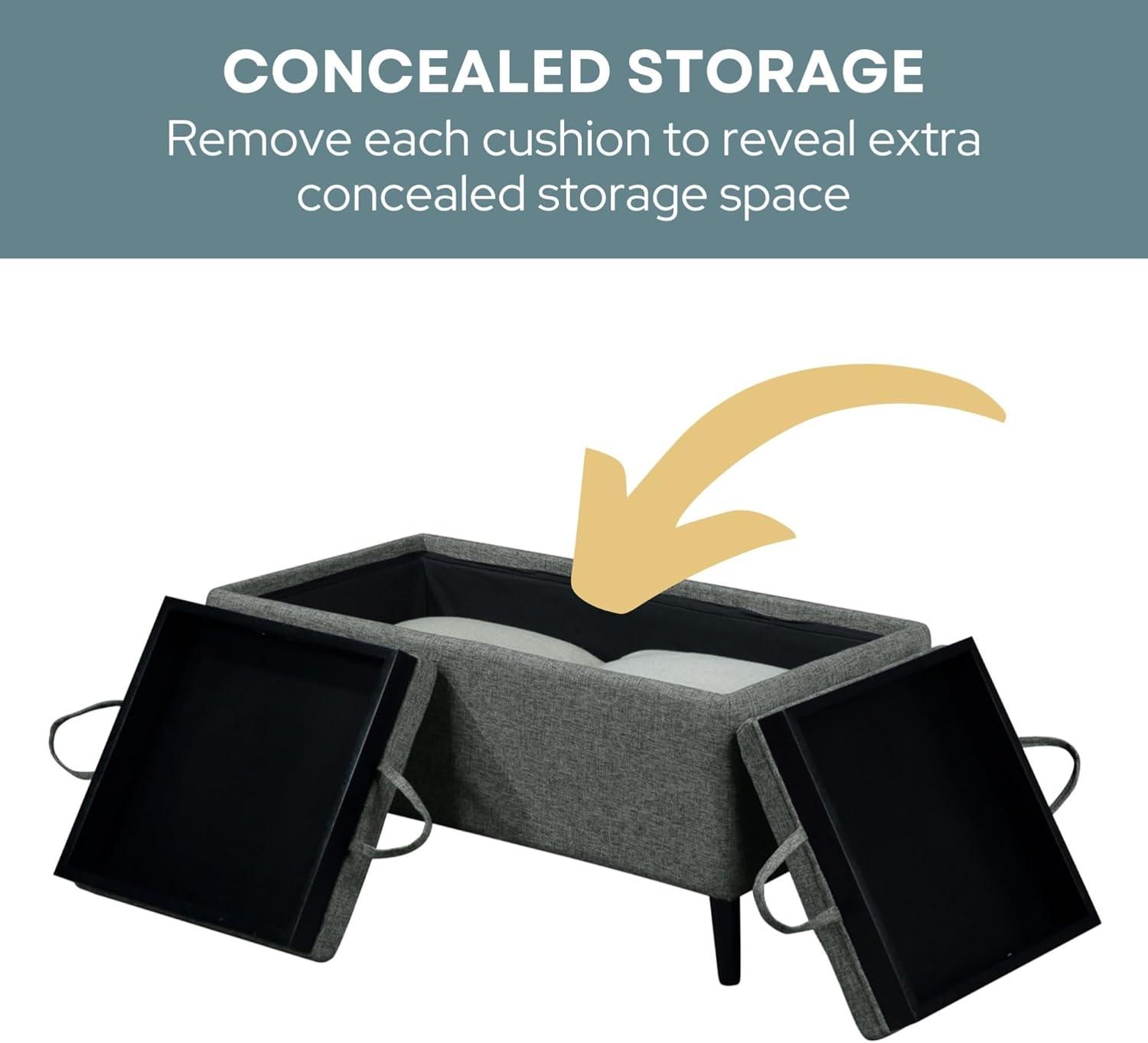 Convenience Concepts Designs4Comfort Magnolia Storage Ottoman with Reversible Trays, Light Charcoal Gray Fabric