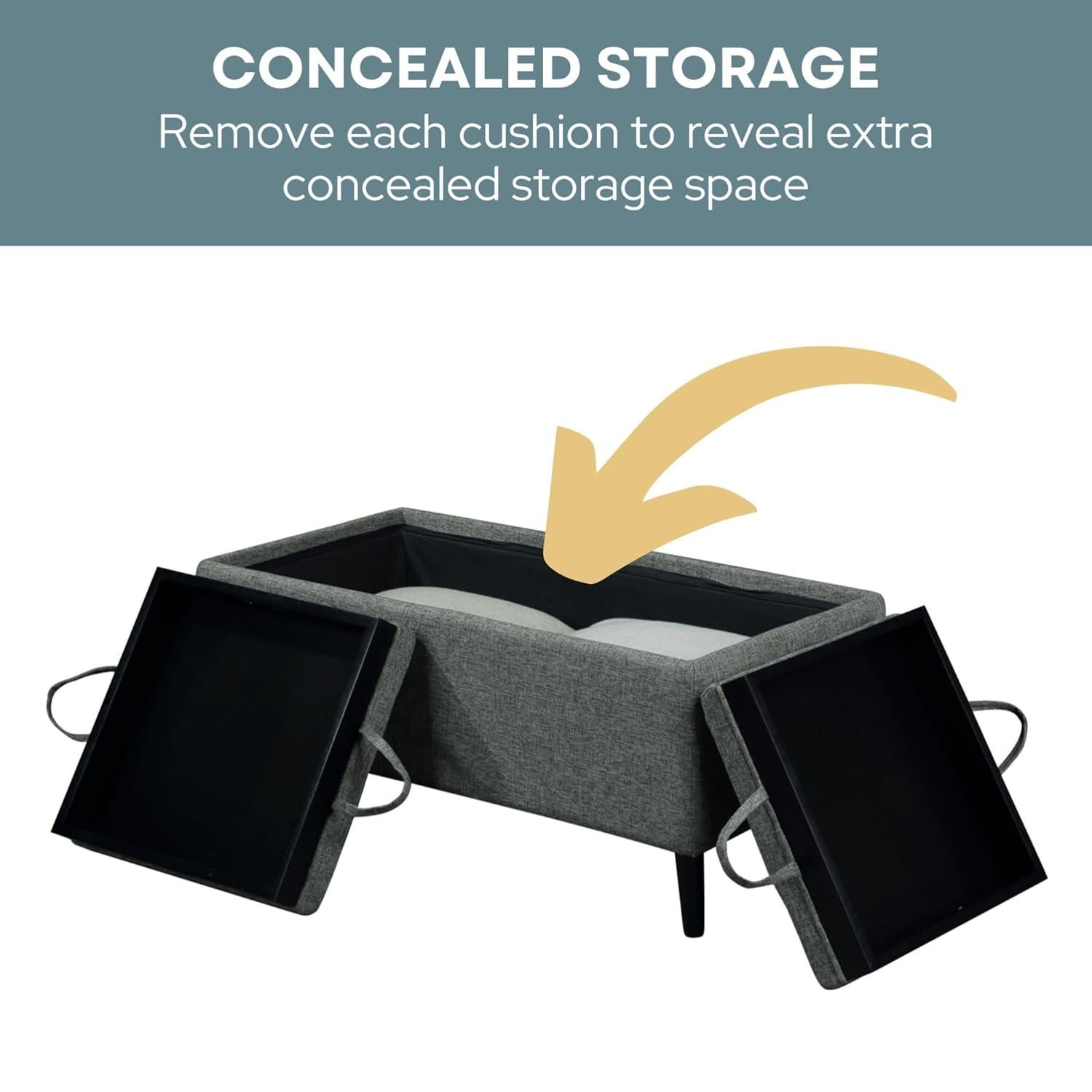 Convenience Concepts Designs4Comfort Magnolia Storage Ottoman with Reversible Trays, Light Charcoal Gray Fabric