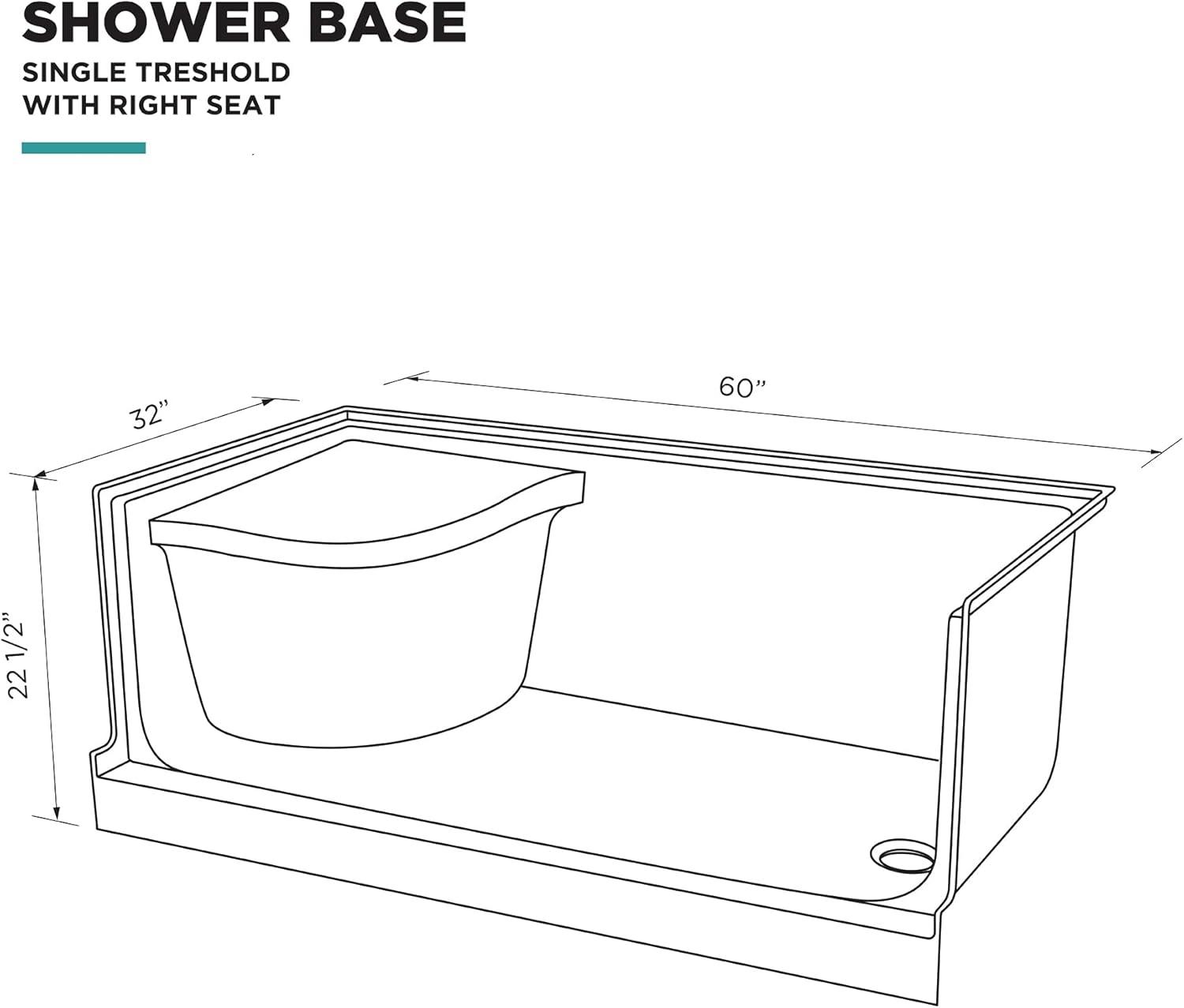 Aquatique 60" x 32" Single Threshold Shower Base