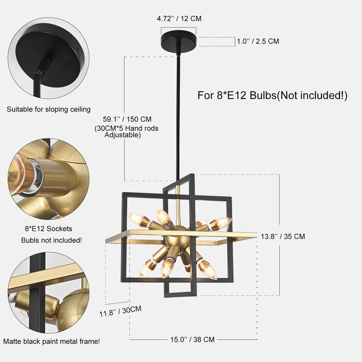 Modern Black and Gold Geometric 8-Light Chandelier