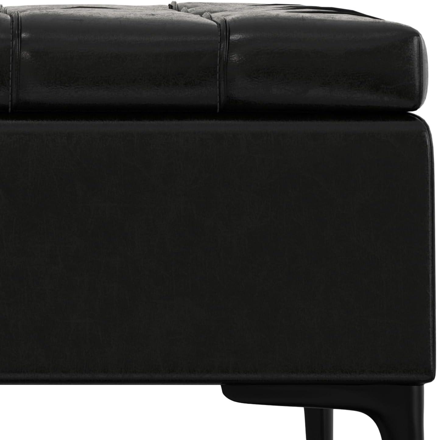 Simpli Home Laura 36"W Upholstered Square Storage Ottoman with Split Lift Top and 2 Storage Compartments