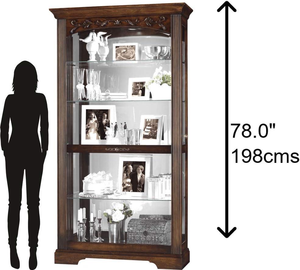 Hartland Traditional Brown Lighted Curio Cabinet with Adjustable Glass Shelves