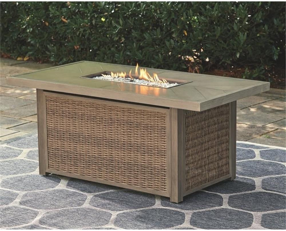 Danny Rectangle Resin/Wicker Propane Fire Pit Table with Hidden Fuel Tank