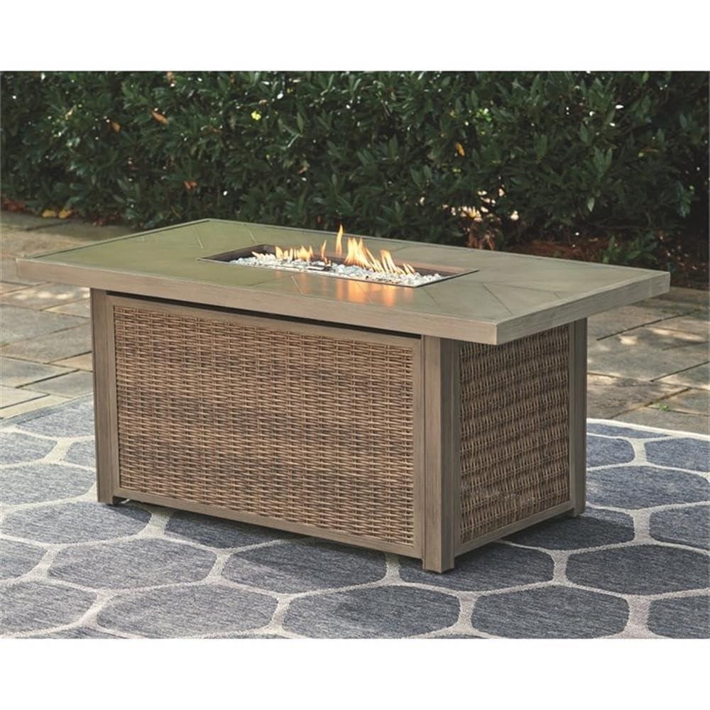 Danny Rectangle Resin/Wicker Propane Fire Pit Table with Hidden Fuel Tank