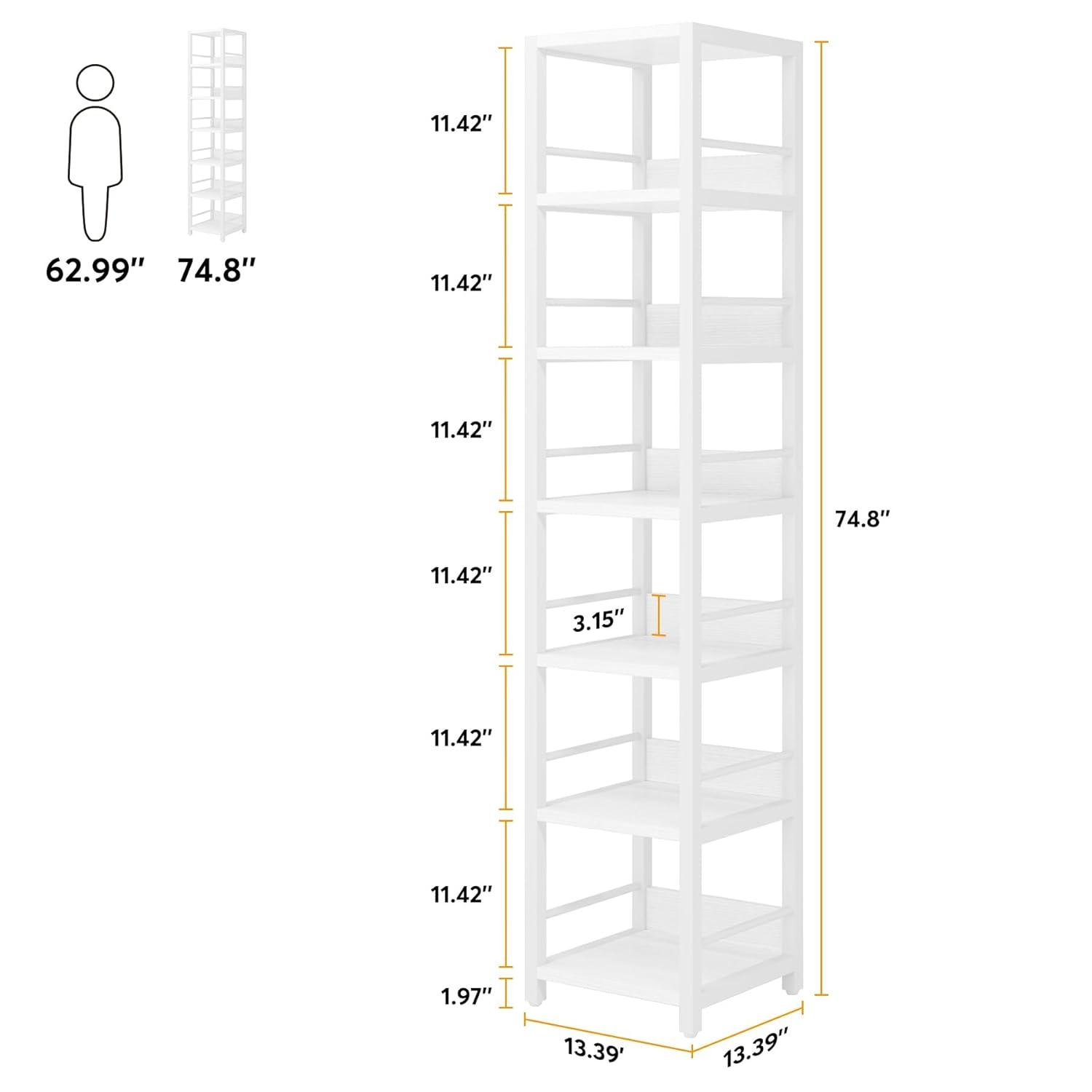 75 Inch Tall Narrow Corner Shelves, 6-Tier Etagere Shelve Storage Rack Bookshelves for Home Office White