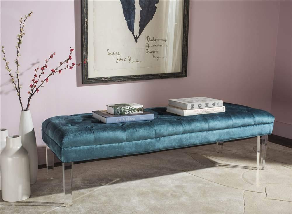 Abrosia Tufted Bench - Cyan - Safavieh