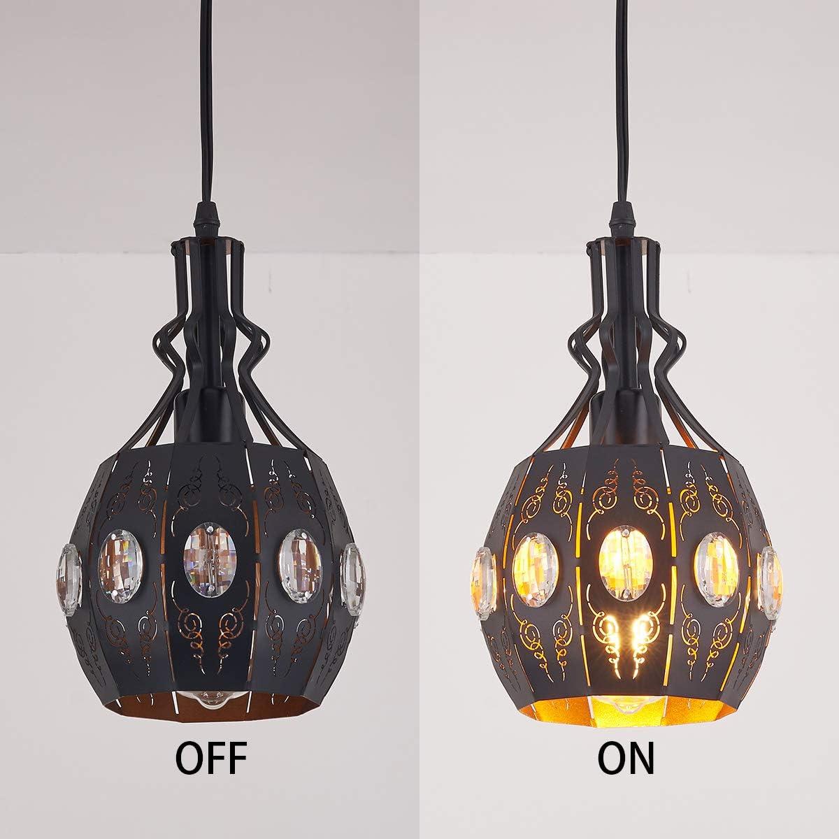 Black Vintage Crystal Iron Plug-in Pendant Light