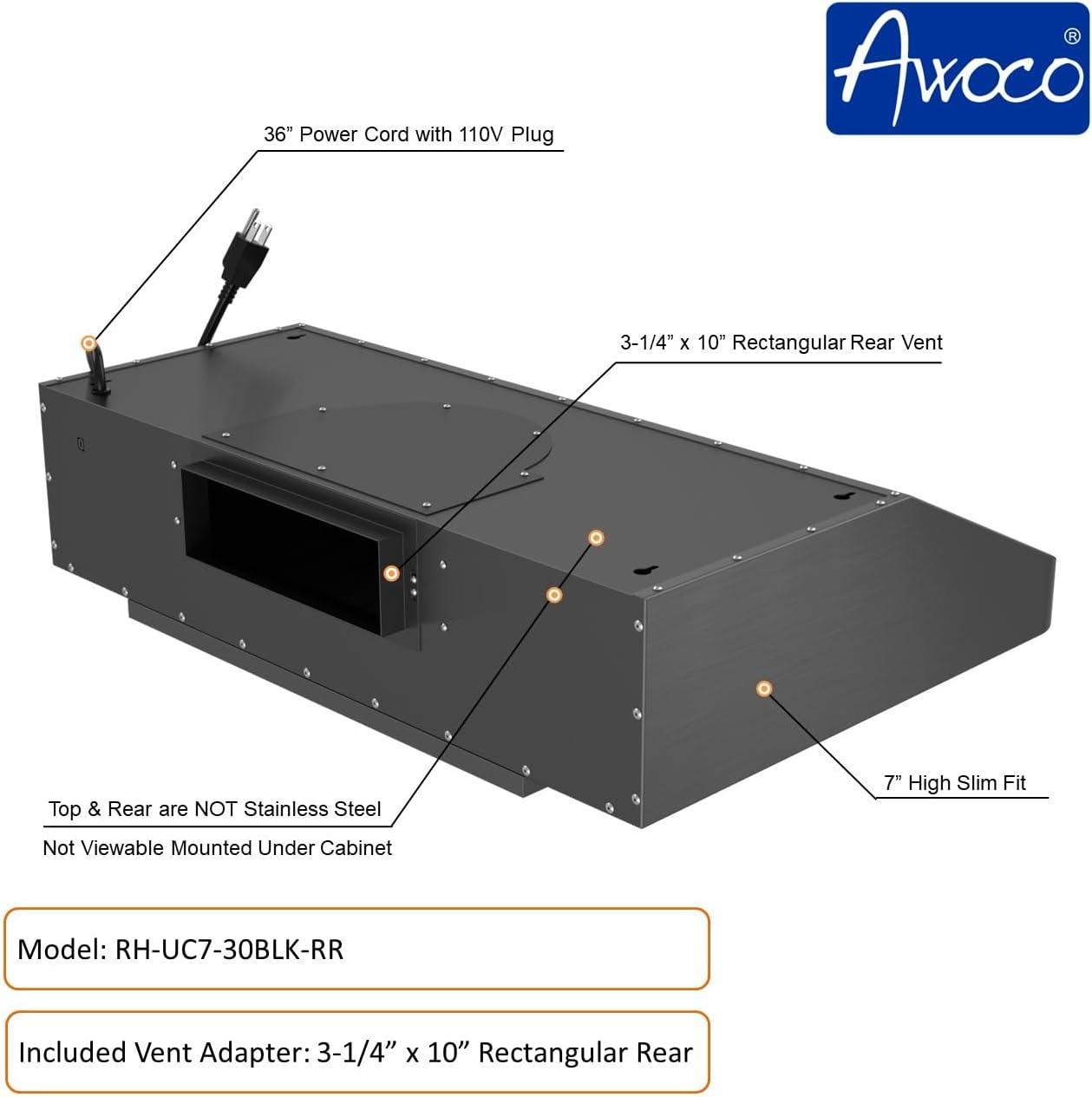 Awoco Awoco 30" Stainless Steel 900 CFM Ducted (Vented) Under Cabinet Range Hood with Baffle Filter