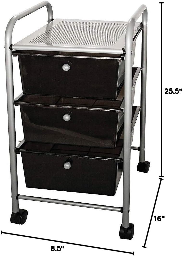 Advantus Black Metal 3-Drawer Rolling Organizer Cart