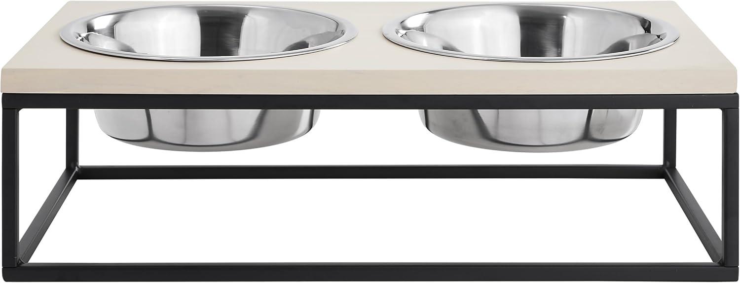 Elevated Dual Stainless Steel Pet Bowls with Wood Frame