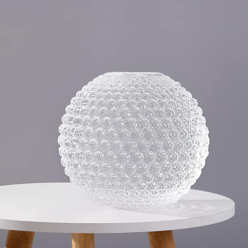 Hand-Blown Clear Glass Round Vase with Textured Design