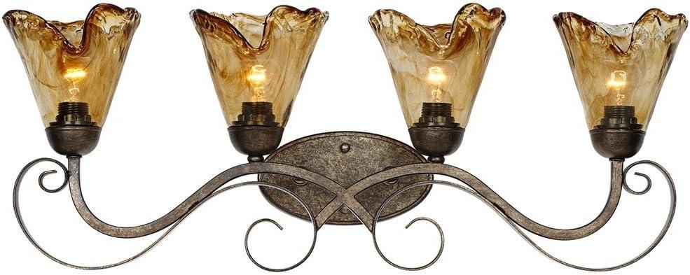 Franklin Iron Works Amber Scroll Rustic Wall Light Golden Bronze 29 1/2" Art Glass Fixture for Bedroom Bathroom Vanity Reading Living Room Hallway