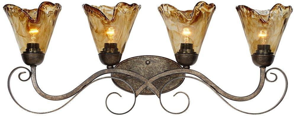 Franklin Iron Works Amber Scroll Rustic Wall Light Golden Bronze 29 1/2" Art Glass Fixture for Bedroom Bathroom Vanity Reading Living Room Hallway