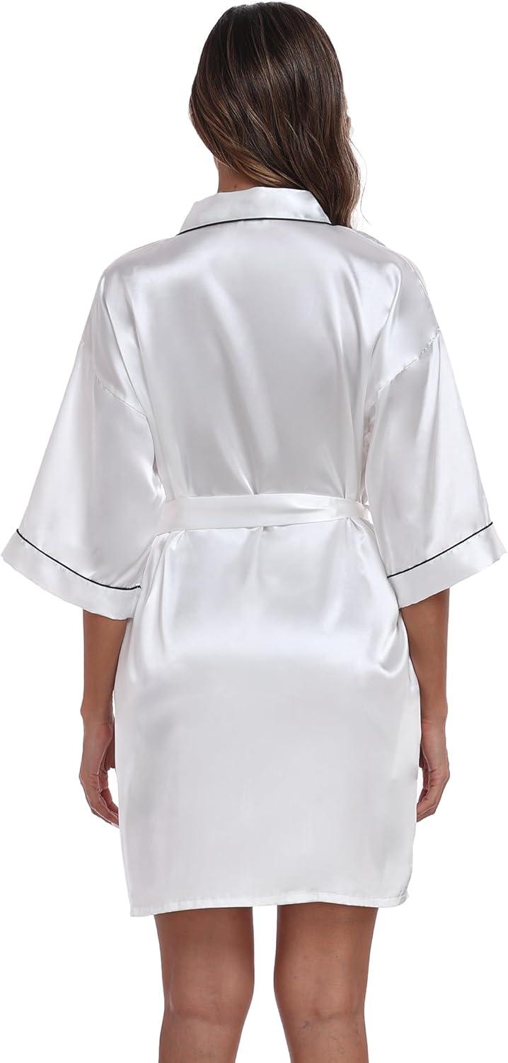 ZZwxWA Batas de Seda para Mujer con Cinturón Dama de Honor Fiesta de Boda Bata de Baño de Kimono Satinado Camisón de Media Manga Ropa de Dormir