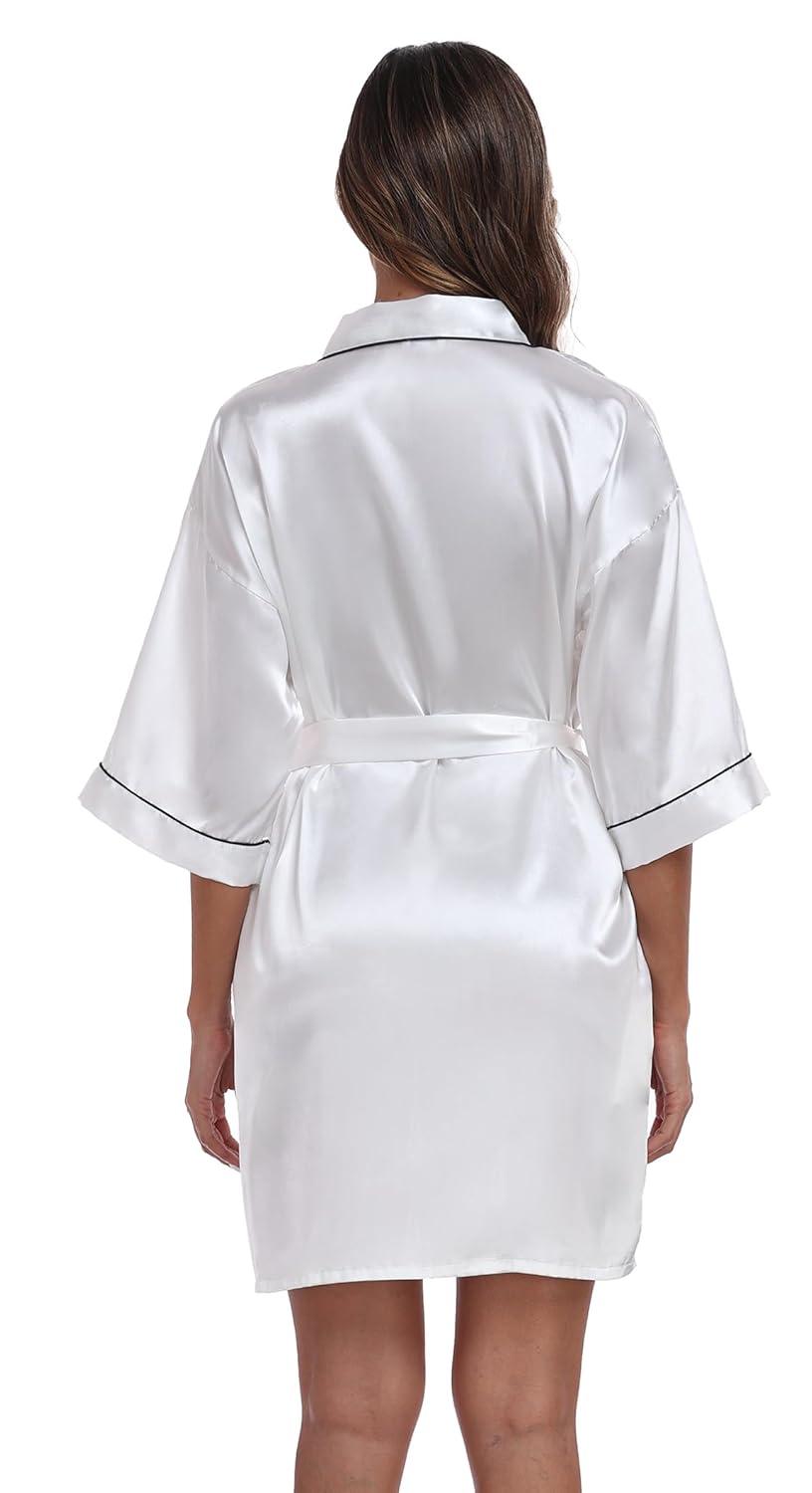 ZZwxWA Batas de Seda para Mujer con Cinturón Dama de Honor Fiesta de Boda Bata de Baño de Kimono Satinado Camisón de Media Manga Ropa de Dormir