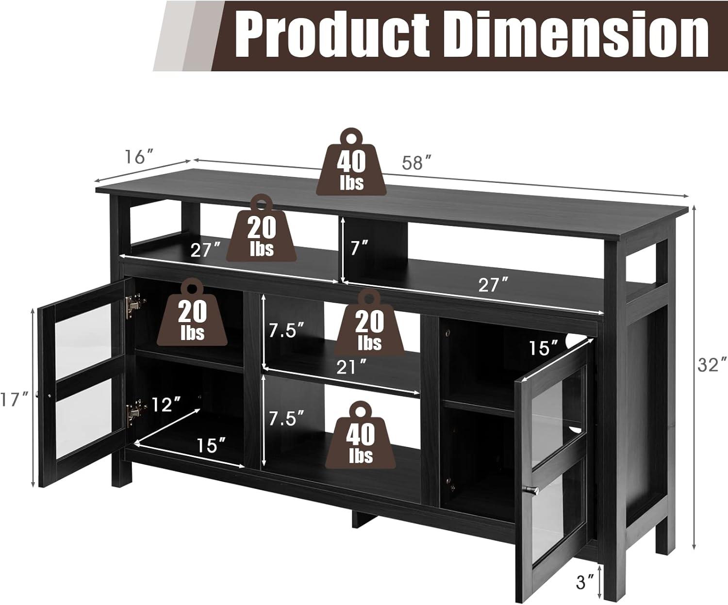 Tangkula Farmhouse TV Stand for TVs up to 65" Flat Screen, Wooden TV Console Table w/2 Cabinets & 4 Shelves, Home Living Room Furniture, Entertainment Center for 18" Electric Fireplace (Not Included)