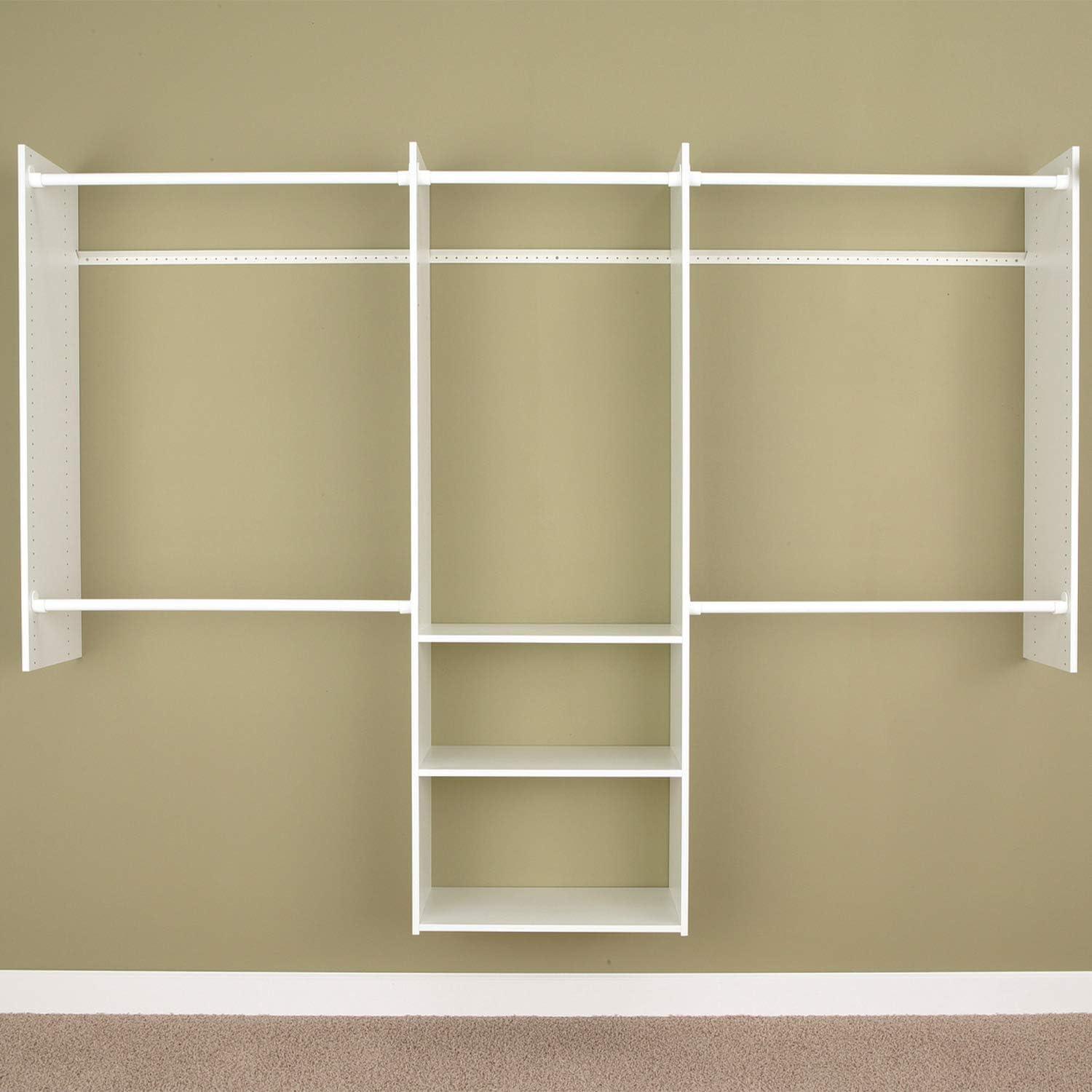 White Wood Closet Organizer with Shelves and Rods