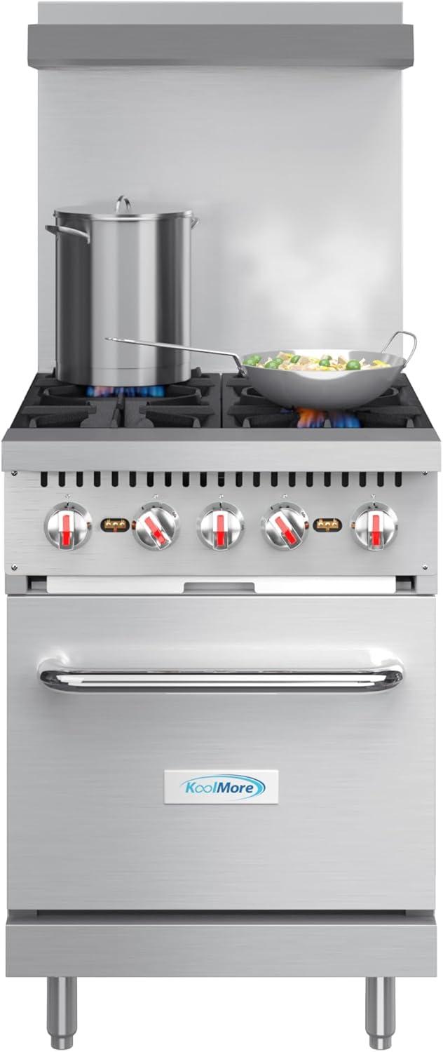 KoolMore 24 in. 4 Burner Commercial Natural Gas Range with Oven in Stainless-Steel (KM-CR24-NG)
