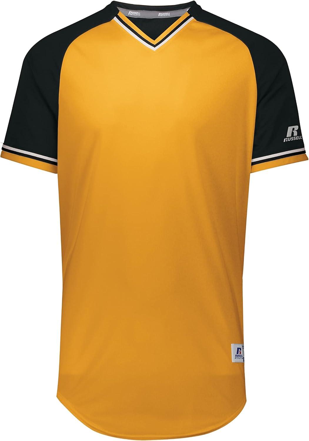 Gold and Black Polyester V-Neck Baseball Jersey