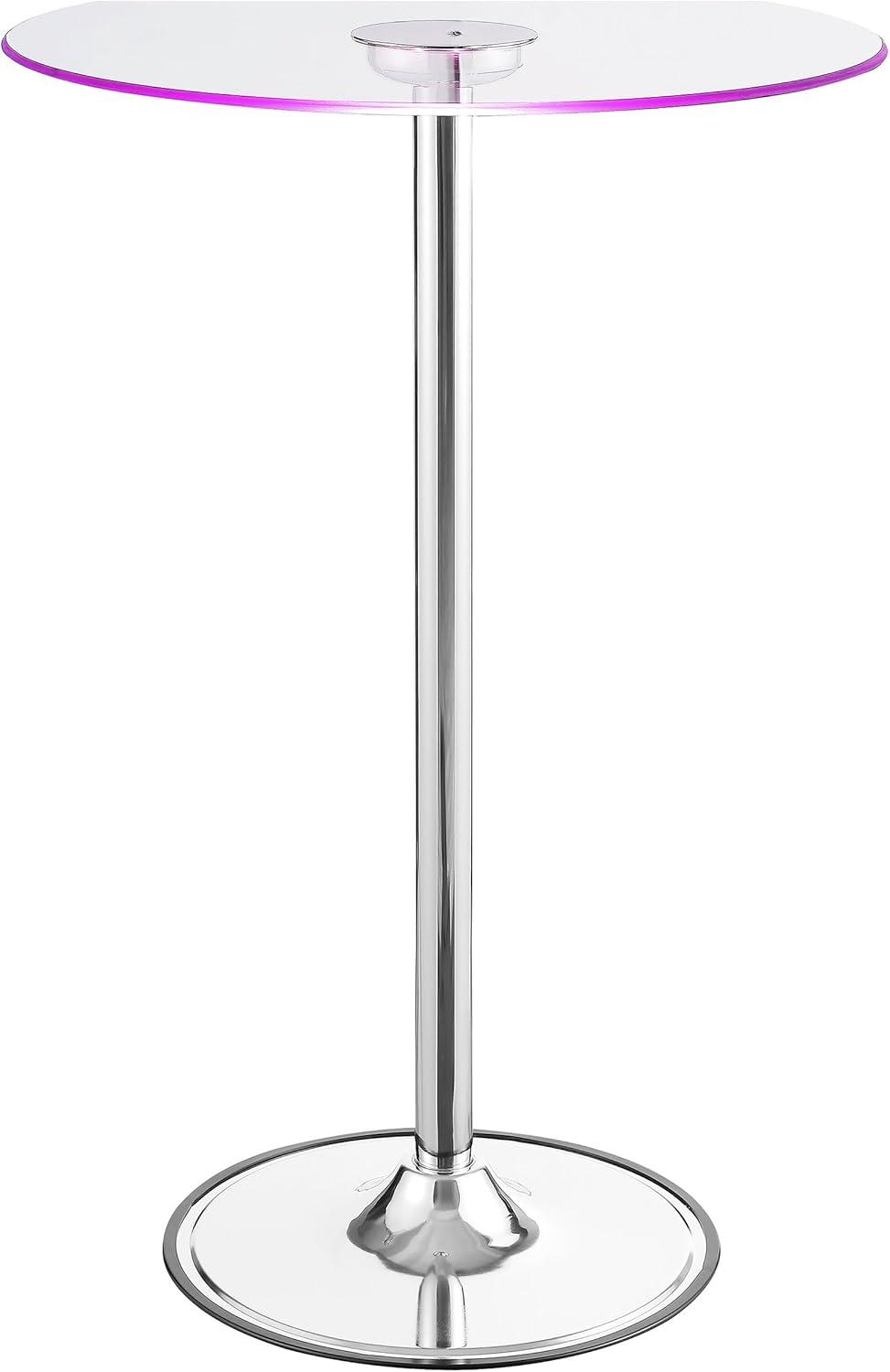 Coaster Company LED Round Pub Table, Chrome and Clear