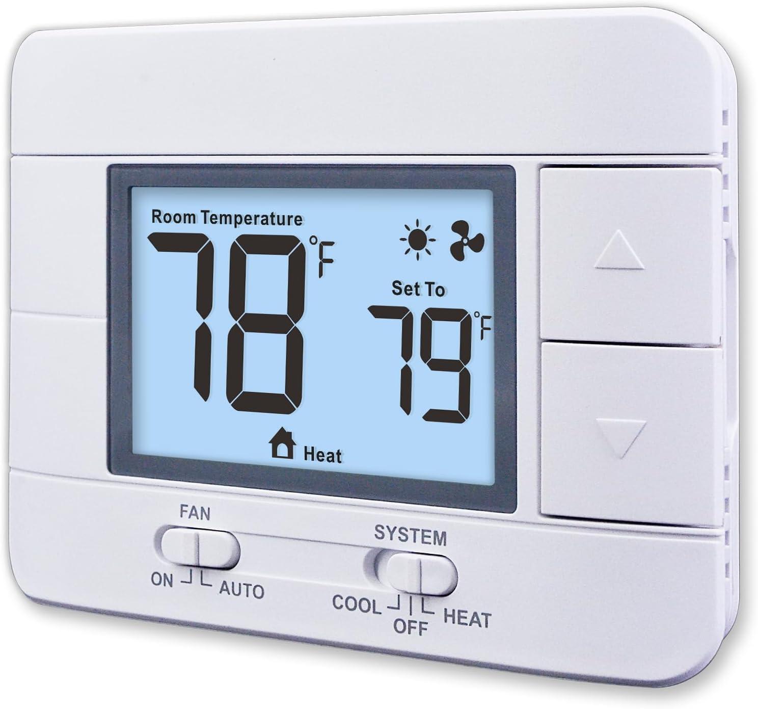 Non Programmable Thermostat for Home 1 Heat/ 1 Cool Single-Stage System, with Room Temperature Monitor (LCD White Backlit Screen)