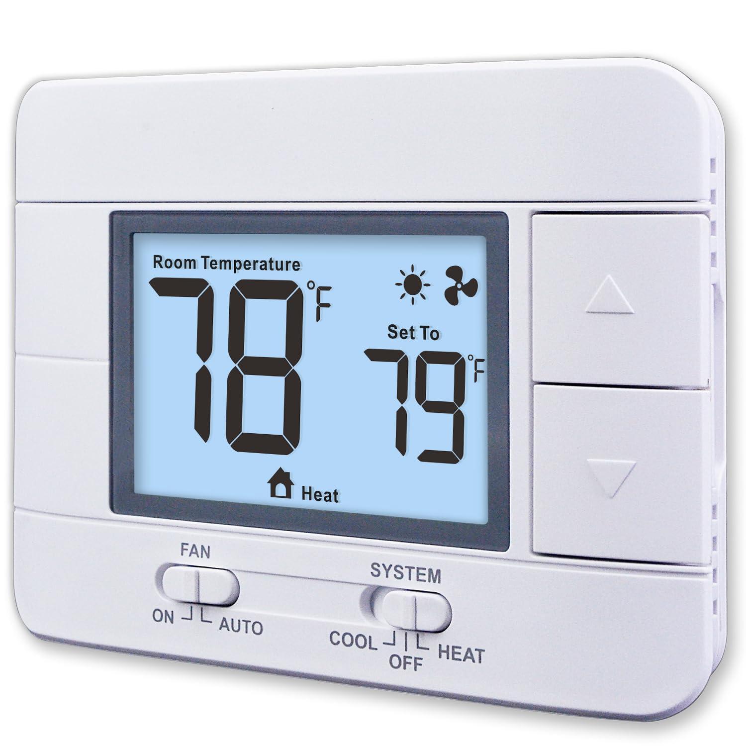 Non Programmable Thermostat for Home 1 Heat/ 1 Cool Single-Stage System, with Room Temperature Monitor (LCD White Backlit Screen)