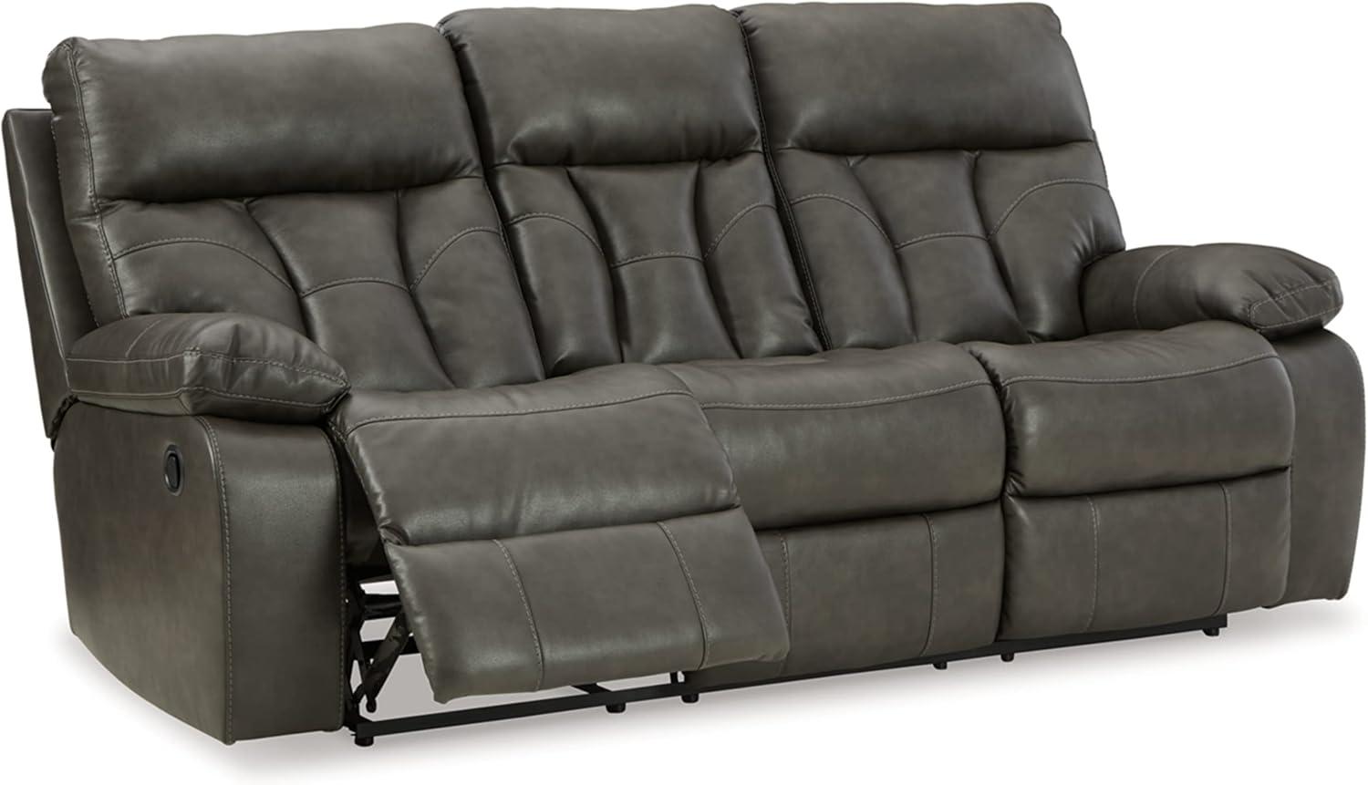 87'' Gray Faux Leather Reclining Sofa with Cup Holder