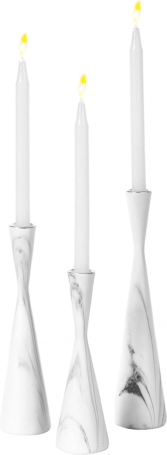 Marble Resin Candle Holders - 3 Set Taper Candlesticks for Home Decor, Table Centerpieces, White