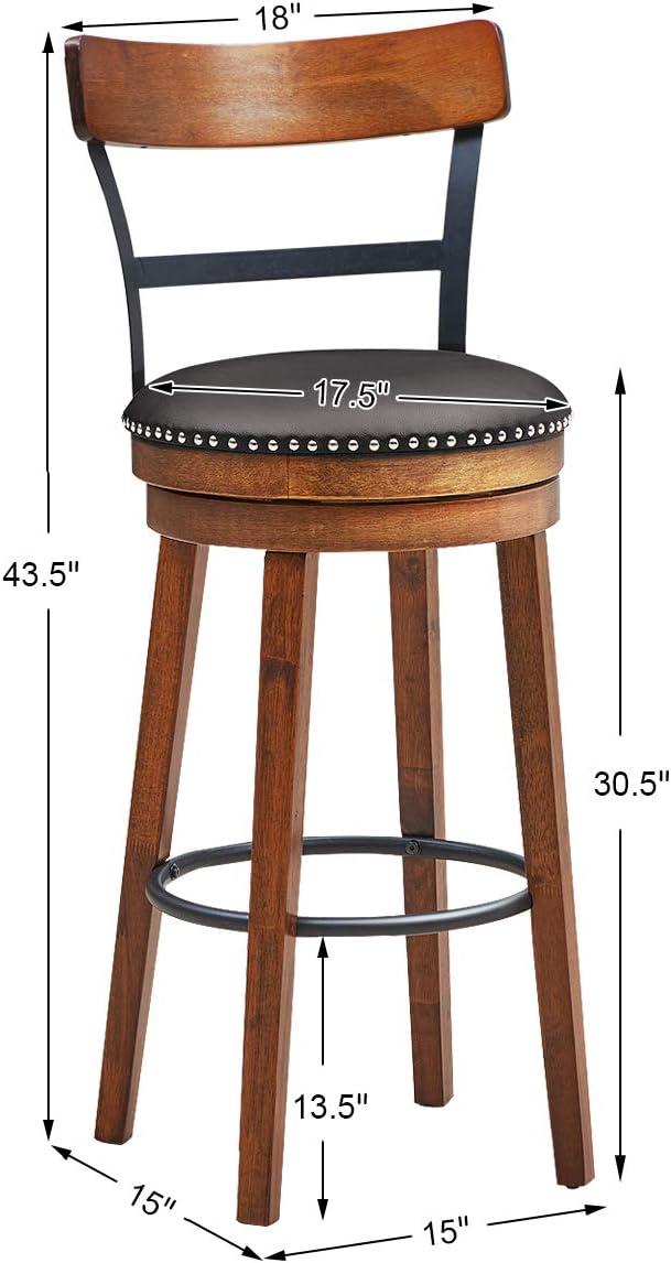 Costway 30.5'' BarStool Swivel Pub Height kitchen Dining Bar Chair with Rubber Wood Legs