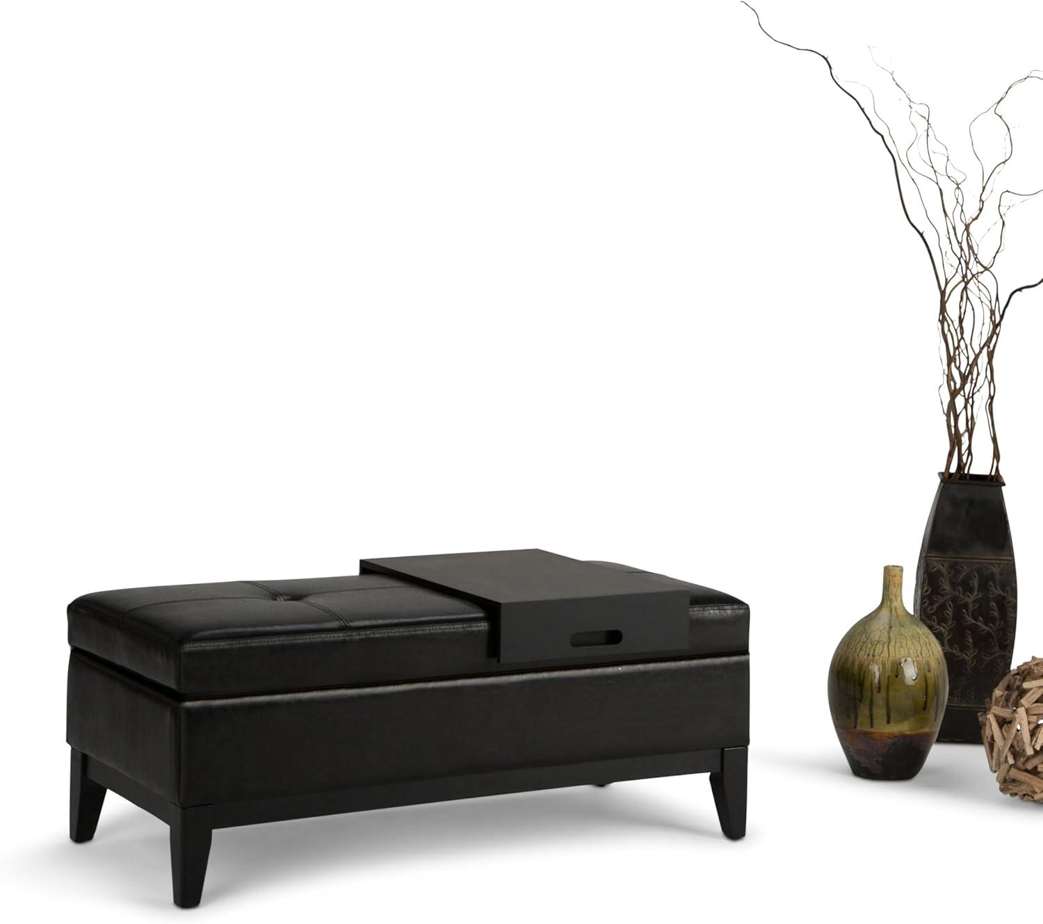 Simpli Home Oregon 42"W Upholstered Storage Ottoman Bench with Lift-Top Lid and Tray
