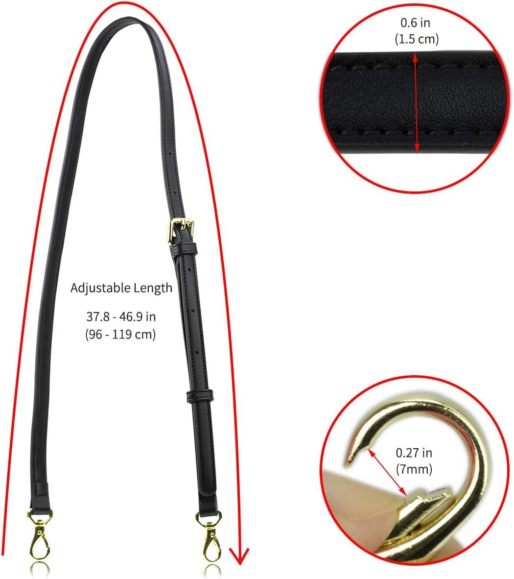 Black Genuine Leather Adjustable Crossbody Shoulder Strap with Gold Hardware