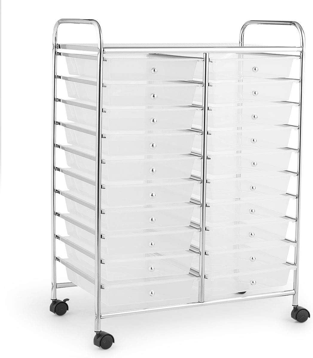 20-Drawer Organizer Cart Office School Storage Cart Rolling Drawer Clear