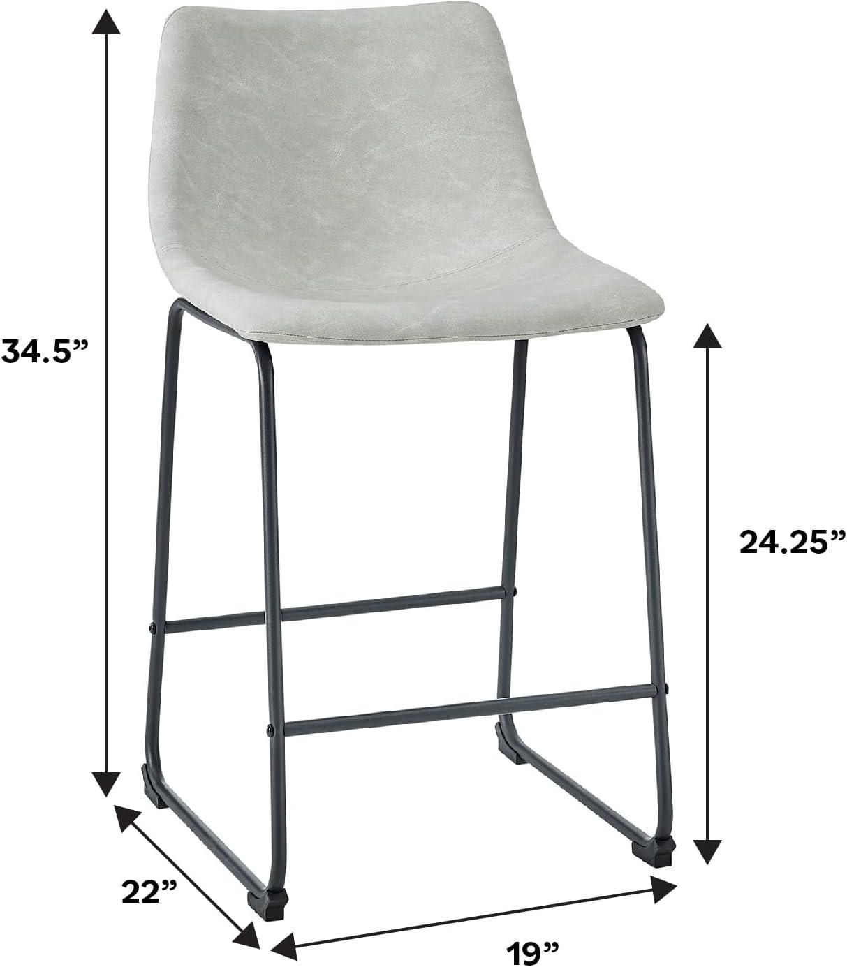 Walker Edison Full Back Faux Leather Counter Stools, Set of 2, Grey