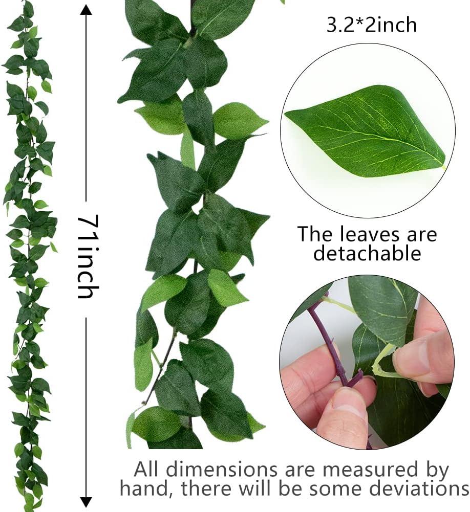 3 Strands Odorless Artificial Ivy Vines Kit, 71" Silk Ivy Garland with Green Leaves, Fake Hanging Plants Greenery Decoration for Bedroom, Windows, Walls, Wedding, Outdoor Decor (Green)