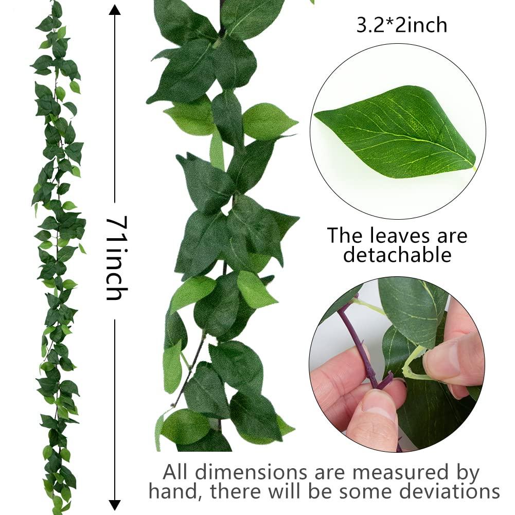 3 Strands Odorless Artificial Ivy Vines Kit, 71" Silk Ivy Garland with Green Leaves, Fake Hanging Plants Greenery Decoration for Bedroom, Windows, Walls, Wedding, Outdoor Decor (Green)