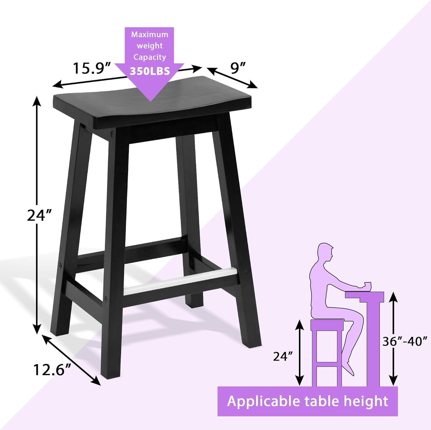 QuellQuest Bar Stools Set of 2 for Kitchen Counter Solid Wooden Saddle Stools 24-Inch/30-Inch Height (Brown, 24 in)