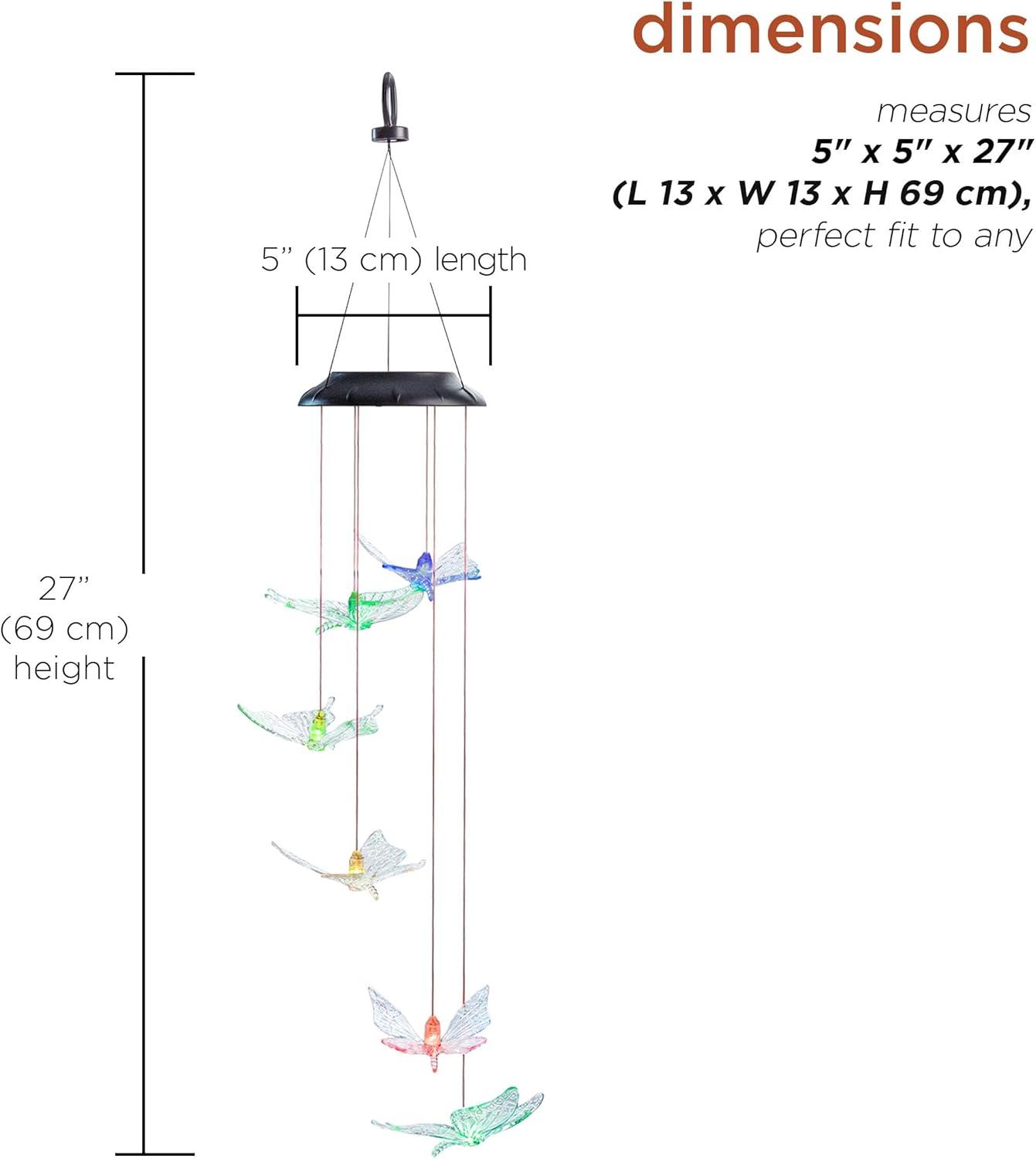 Alpine Corporation LED Butterfly Mobile: Solar-Powered, 27" Outdoor Decor with 6 LEDs