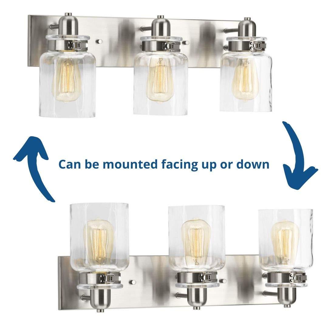 Progress Lighting Calhoun Collection 3-Light Bath & Vanity Wall Light, Brushed Nickel, Clear Glass Shade
