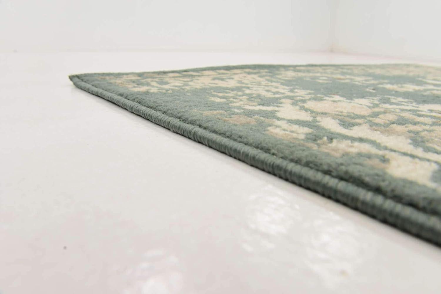 Green and Beige Rectangular Abstract Low Pile Area Rug