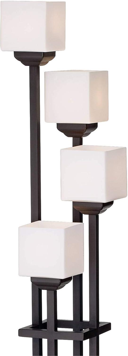 Franklin Iron Works Light Tree Rustic Torchiere Floor Lamp 72 1/2" Tall Bronze Iron 4-Light White Glass Shade Living Room Bedroom Office House Home