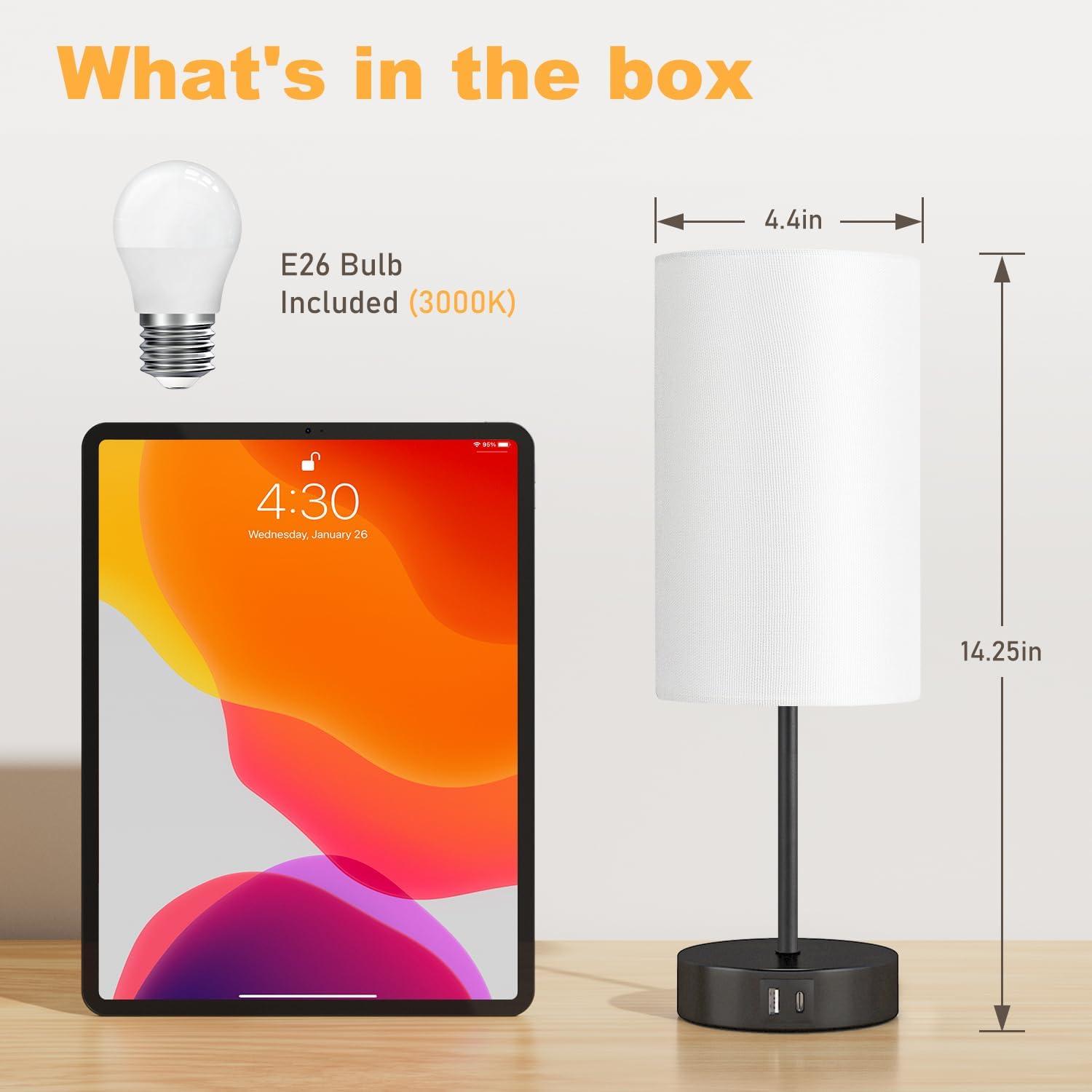 Ebern Designs Table Lamp For Bedroom, 3 Way Dimmable Touch Lamp With Dual Charging Station, Small Bedside Lamps For Night Stands, Living Room, Office(LED Bulb Included)