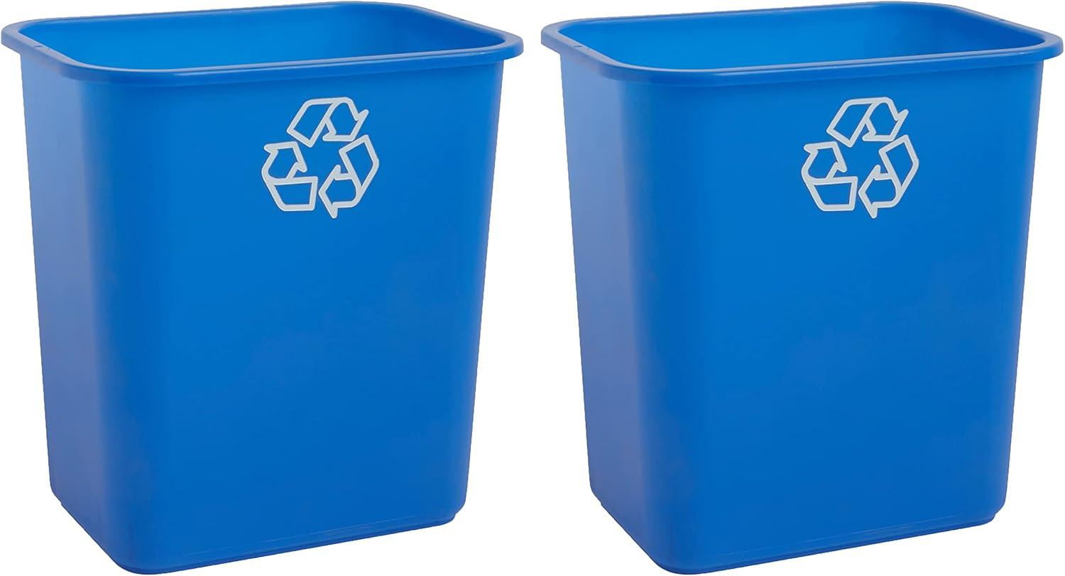 United Solutions 7 Gallon / 28 Quart Space Saving Recycling Bin, Fits Under Desk and Small, Narrow Spaces in Commercial, Kitchen, Home Office, and Dorm, Easy to Clean, 2 Pack, Recycle Blue