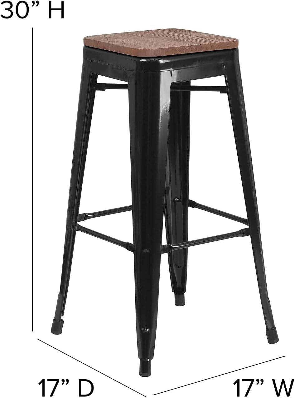 Flash Furniture Margherite 30" High Backless Metal Barstool with Square Wood Seat