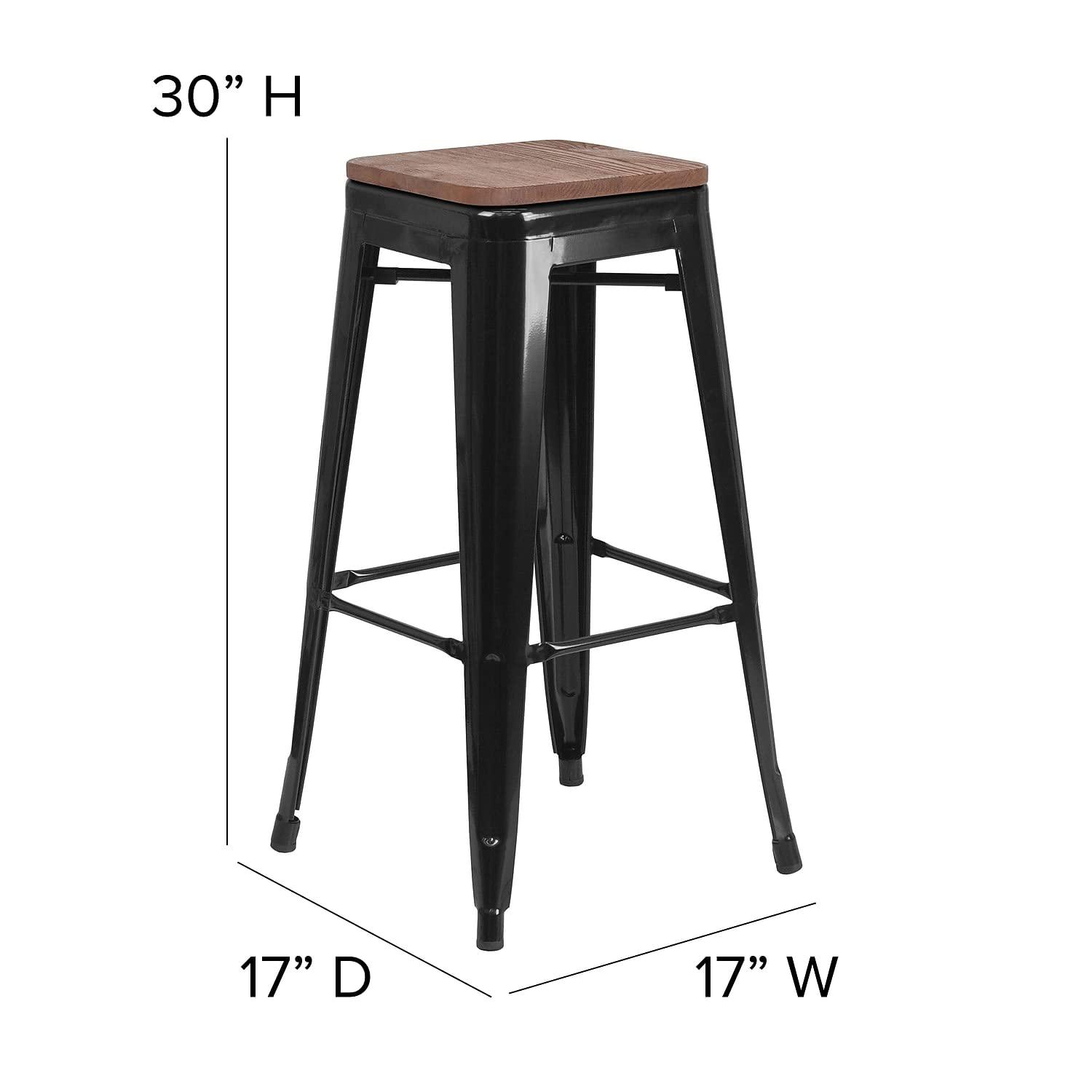 Flash Furniture Margherite 30" High Backless Metal Barstool with Square Wood Seat