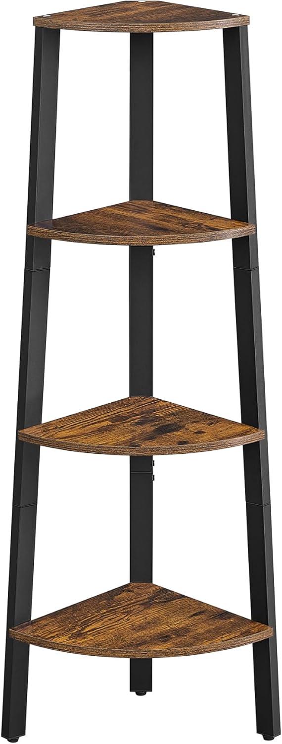 VASAGLE Ladder Shelf 4-Tier Corner Shelf Stand Bookshelf Plant Stand Display Shelf for Living Room Office Rustic Brown and Black