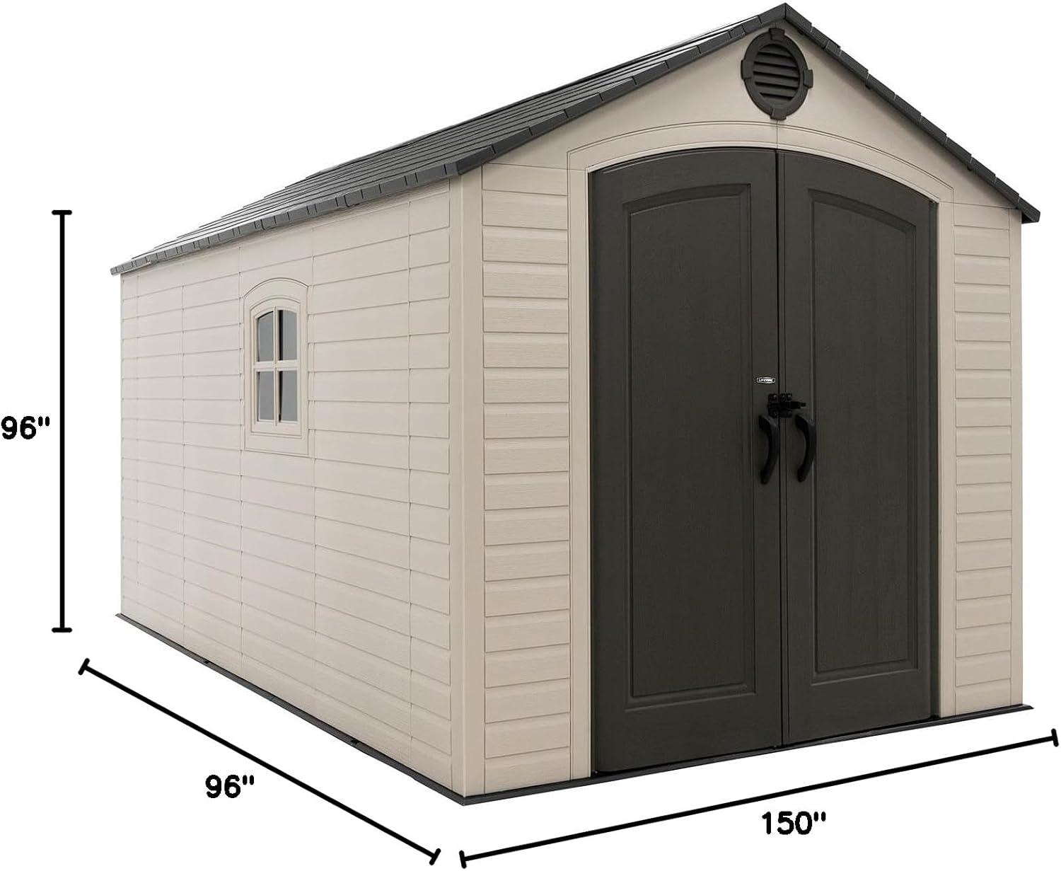 Lifetime Polyethylene Storage Shed, 90 sq ft., 8 ft. x 12.5 ft. x 8 ft., Tan/Gray (60395)