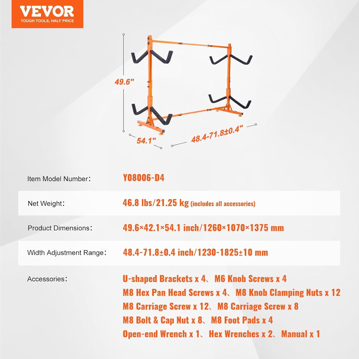 VEVOR Steel Freestanding Adjustable Kayak Rack DLS4G0000000D8BUTV0