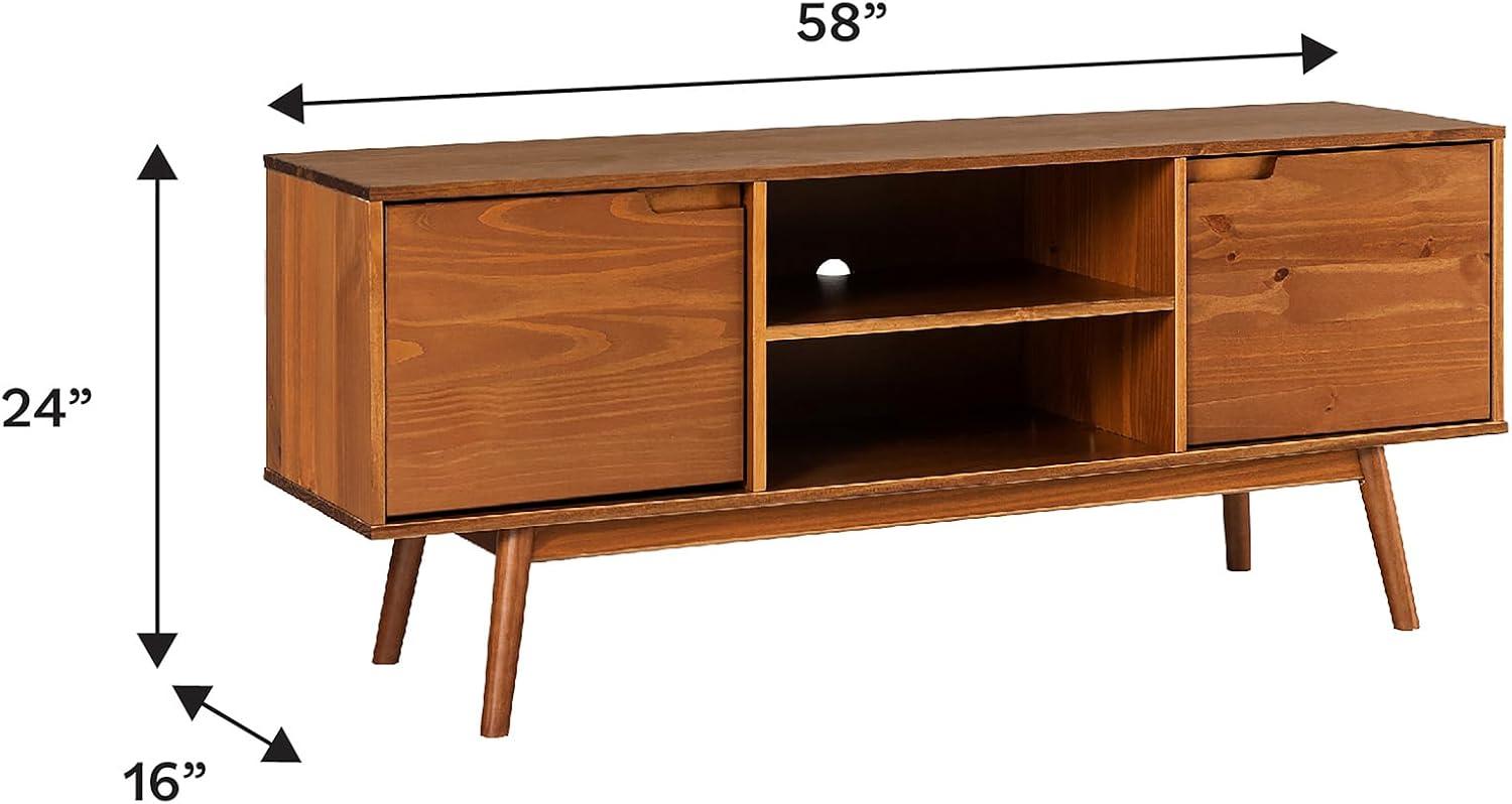 Adair 58" 2-Door Solid Pine Wood TV Console with Cutout Handles in Caramel