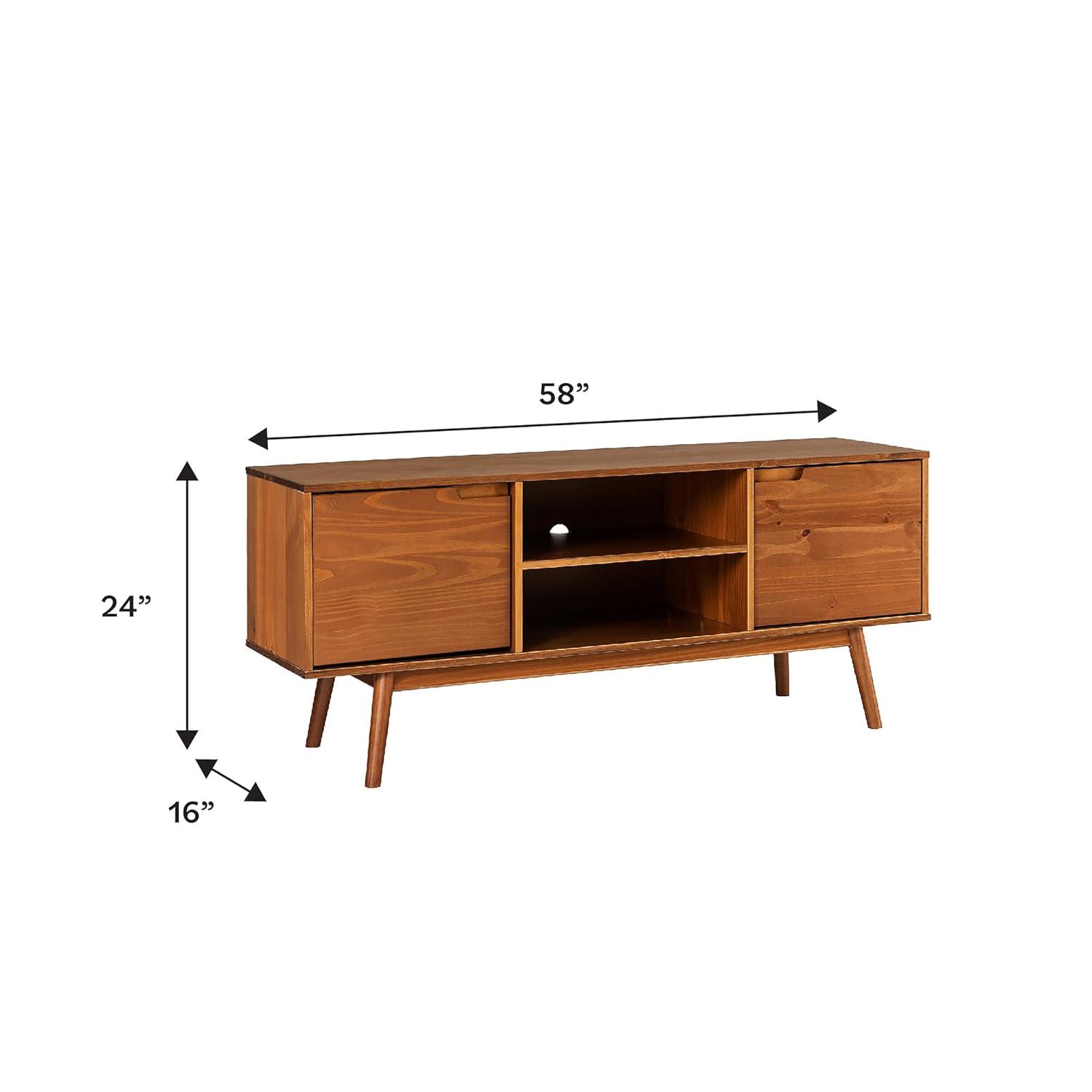 Adair 58" 2-Door Solid Pine Wood TV Console with Cutout Handles in Caramel